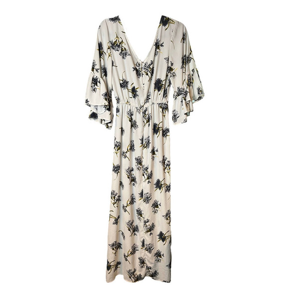 Women’s Anama White With Floral Print Maxi Dress With Bells Sleeves - Picture 7 of 12